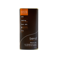 A layout of the Bend Beauty Chocolate Bar with a brown wrapper and orange printed ingredient information
